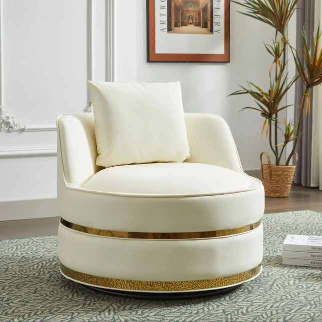 Lynette- Barrel Shaped Round Base 360 Revolving Swivel Accent Chair for Living room or Bedroom - Uber Decor