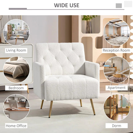 Sherpa-LUXE Modern Accent Chair – Upholstered Tufted Armchair with Gold Steel Legs for Living Room Comfort - Uber Decor