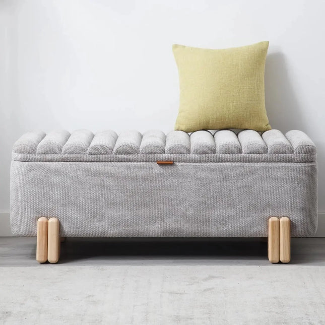 Lunari Wavy Minimalist Flip Top Storage Bench – Scandinavian-Inspired Organizer for Entryways, Bedrooms & Compact Living Spaces - Uber Decor