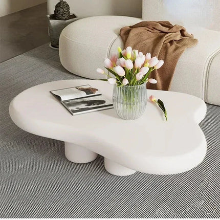 Tigris Blanc Cloud Coffee Table White Sculptural Top Irregular Organic Form Rounded Legs Minimalist Accent for Modern Living Rooms - Uber Decor