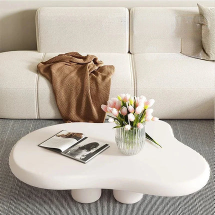 Tigris Blanc Cloud Coffee Table White Sculptural Top Irregular Organic Form Rounded Legs Minimalist Accent for Modern Living Rooms - Uber Decor