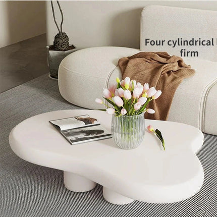 Tigris Blanc Cloud Coffee Table White Sculptural Top Irregular Organic Form Rounded Legs Minimalist Accent for Modern Living Rooms - Uber Decor