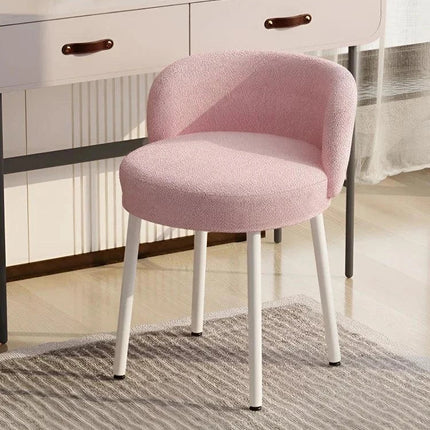 NordCream Chair | Minimalist Lamb Wool Vanity & Dining Stool with Backrest - Uber Decor