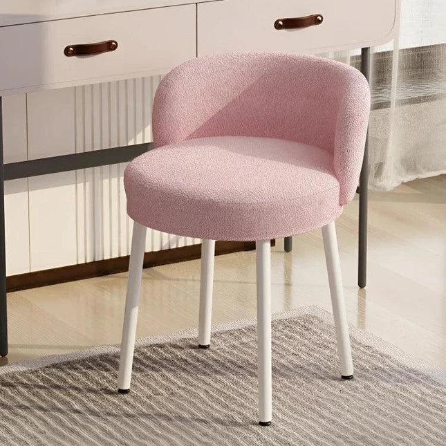 NordCream Chair | Minimalist Lamb Wool Vanity & Dining Stool with Backrest - Uber Decor