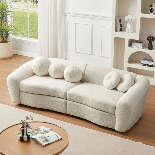Aspen 88" Curved Sofa- Minimalist Modern Luxury Loveseat Cute Couch with Round Throw Pillows - Uber Decor
