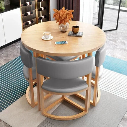 Nordica Compact Round Dining Set – Scandinavian Solid Wood with Custom Upholstery for Kitchen or Small Dining Room - Uber Decor