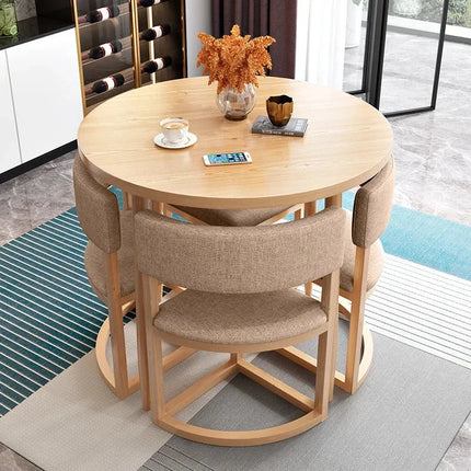 Nordica Compact Round Dining Set – Scandinavian Solid Wood with Custom Upholstery for Kitchen or Small Dining Room - Uber Decor
