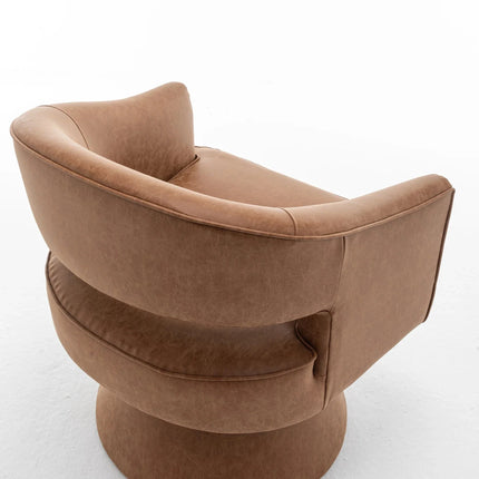 Ravelle- Modern U-Back Leather Accent Chair with Upholstered Round 360 Revolving Swivel Barrel Armchair for Living Room - Uber Decor