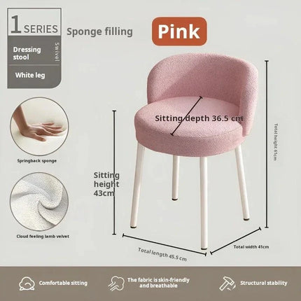 NordCream Chair | Minimalist Lamb Wool Vanity & Dining Stool with Backrest - Uber Decor