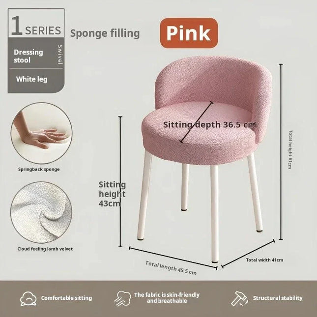 NordCream Chair | Minimalist Lamb Wool Vanity & Dining Stool with Backrest - Uber Decor