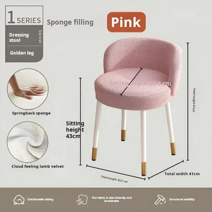 NordCream Chair | Minimalist Lamb Wool Vanity & Dining Stool with Backrest - Uber Decor