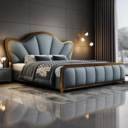 Restful Haven Japandi Curved Luxury Bed with Storage – Modern Bedroom Centerpiece - Uber Decor