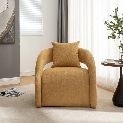 Syrena- Open U-Back Flat Front Curved Boucle Upholstered Accent Armchair with Pillow - Uber Decor