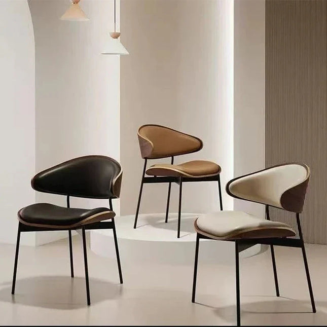 ARCADIA – Mid-Century Modern Dining Chair with Sculpted Walnut-Style Backrest for Kitchen, Living Room & Lounge Use - Uber Decor