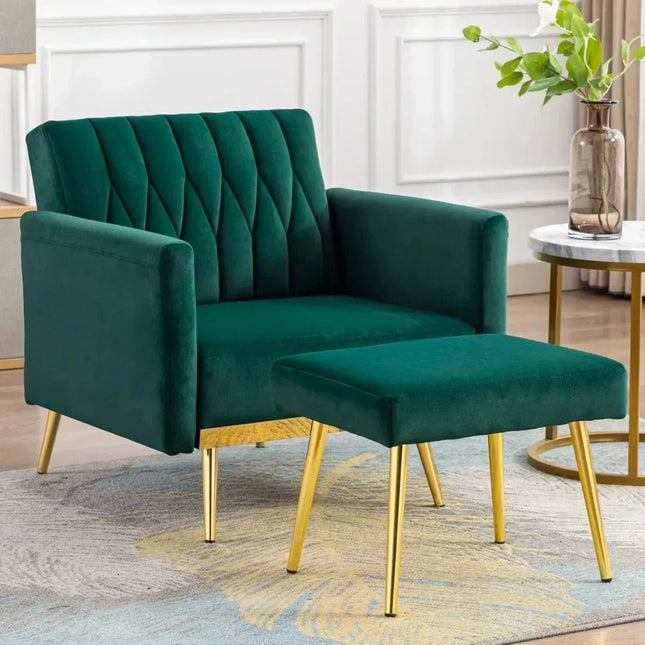 Selina- Modern Velvet Single Sofa Chair with Ottoman- Upholstered Tufted Lounge Accent Living Room Chair - Uber Decor