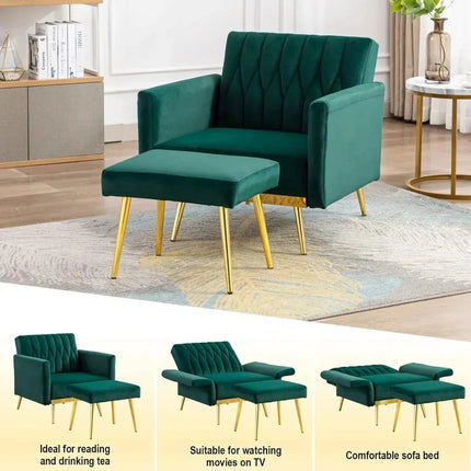 Selina- Modern Velvet Single Sofa Chair with Ottoman- Upholstered Tufted Lounge Accent Living Room Chair - Uber Decor