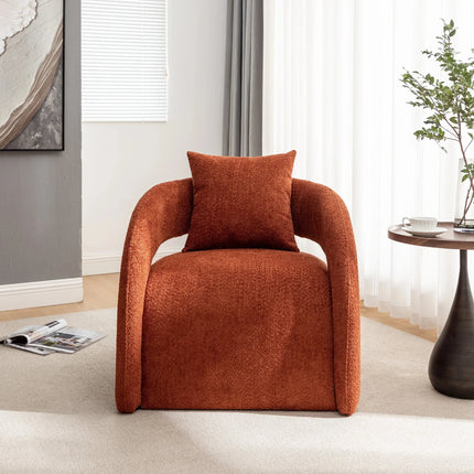 Syrena- Open U-Back Flat Front Curved Boucle Upholstered Accent Armchair with Pillow - Uber Decor