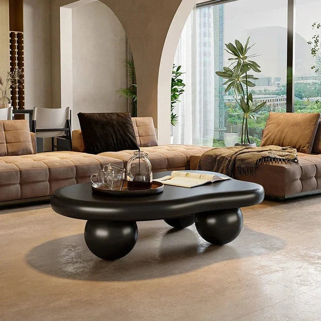 Yarra Noir French Cloud Coffee Table Irregular Black MDF Top Rounded Legs Modern Minimalist Statement for Living Room Interiors - Uber Decor