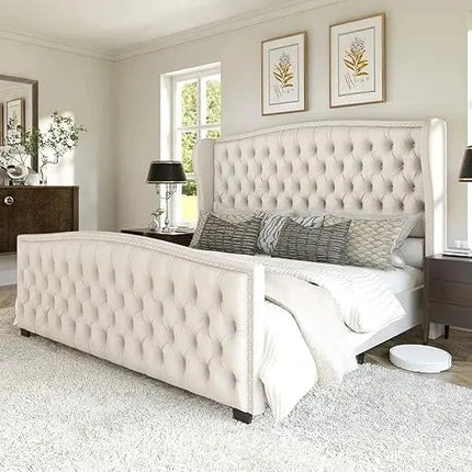 Serenabelle Wingback Bed – Heritage-Inspired Bedroom Classic - Uber Decor
