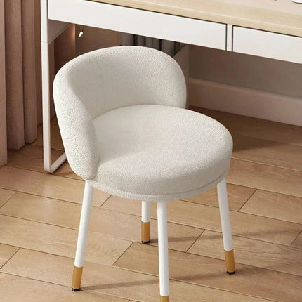 NordCream Chair | Minimalist Lamb Wool Vanity & Dining Stool with Backrest - Uber Decor