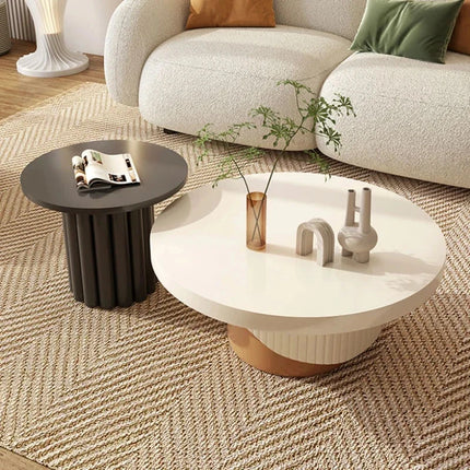 Seine Blanc Nordic Minimalist Round Side Table White MDF Top Natural Wood Legs Matte Finish for Living Room and Bedroom - Uber Decor