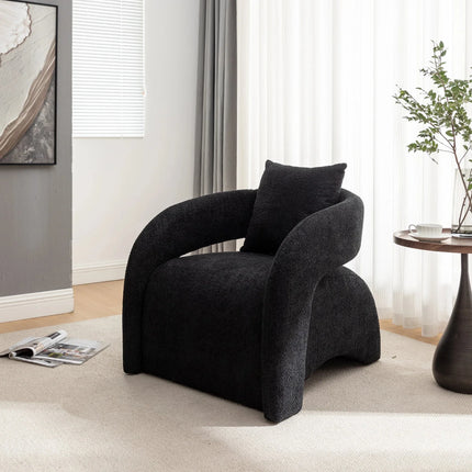 Syrena- Open U-Back Flat Front Curved Boucle Upholstered Accent Armchair with Pillow - Uber Decor