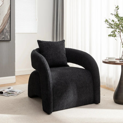 Syrena- Open U-Back Flat Front Curved Boucle Upholstered Accent Armchair with Pillow - Uber Decor