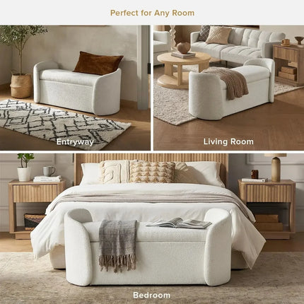 Sophie Curved 2-in-1 Storage Bench with Flip Top Seat Minimalist End-of-Bed Organizer for Bedroom & Entryway Spaces - Uber Decor