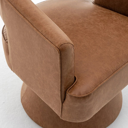 Ravelle- Modern U-Back Leather Accent Chair with Upholstered Round 360 Revolving Swivel Barrel Armchair for Living Room - Uber Decor