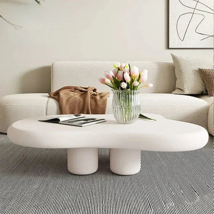 Tigris Blanc Cloud Coffee Table White Sculptural Top Irregular Organic Form Rounded Legs Minimalist Accent for Modern Living Rooms - Uber Decor