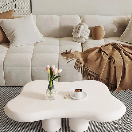 Tigris Blanc Cloud Coffee Table White Sculptural Top Irregular Organic Form Rounded Legs Minimalist Accent for Modern Living Rooms - Uber Decor