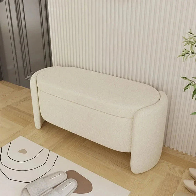 Isla Oval Storage Bench with Sculptural Curved Sides Modern Minimalist Organizer for Hallways, Bedrooms & Compact Living Spaces - Uber Decor