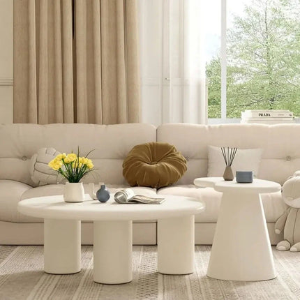 Tisza Cream Cloud Coffee Table Set Round MDF Tops Soft Edges Nesting Design Minimalist Accent for Small Apartments and Modern Living Rooms - Uber Decor
