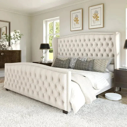 Serenabelle Wingback Bed – Heritage-Inspired Bedroom Classic - Uber Decor