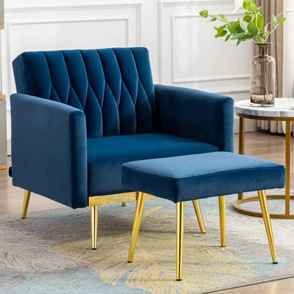 Selina- Modern Velvet Single Sofa Chair with Ottoman- Upholstered Tufted Lounge Accent Living Room Chair - Uber Decor