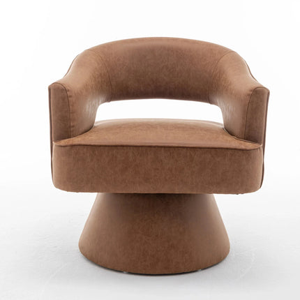 Ravelle- Modern U-Back Leather Accent Chair with Upholstered Round 360 Revolving Swivel Barrel Armchair for Living Room - Uber Decor
