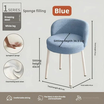 NordCream Chair | Minimalist Lamb Wool Vanity & Dining Stool with Backrest - Uber Decor