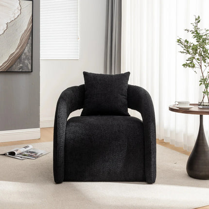 Syrena- Open U-Back Flat Front Curved Boucle Upholstered Accent Armchair with Pillow - Uber Decor