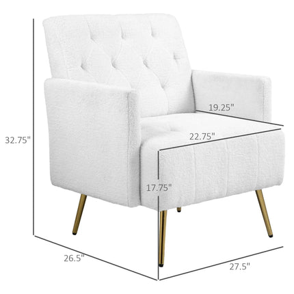 Sherpa-LUXE Modern Accent Chair – Upholstered Tufted Armchair with Gold Steel Legs for Living Room Comfort - Uber Decor