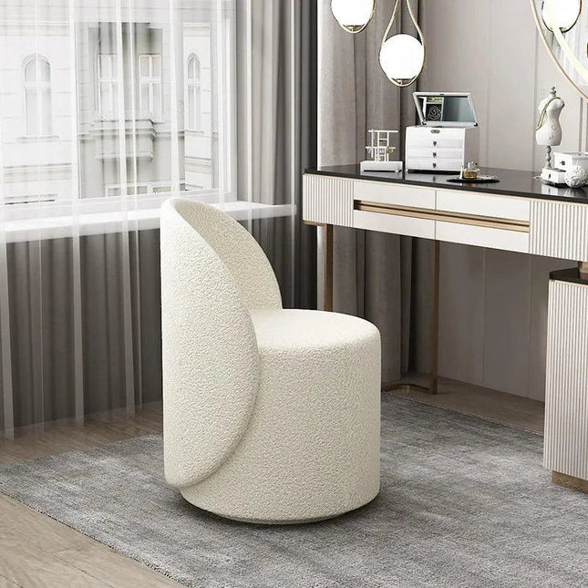 Royal Twirl Swivel Chair- Cute White Backrest Pouffe Chair for Bedroom & Makeup - Uber Decor