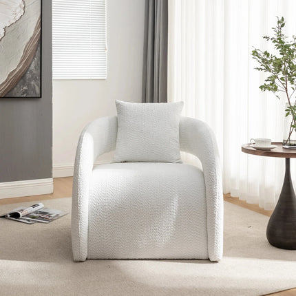 Syrena- Open U-Back Flat Front Curved Boucle Upholstered Accent Armchair with Pillow - Uber Decor