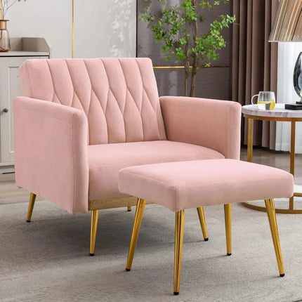 Selina- Modern Velvet Single Sofa Chair with Ottoman- Upholstered Tufted Lounge Accent Living Room Chair - Uber Decor