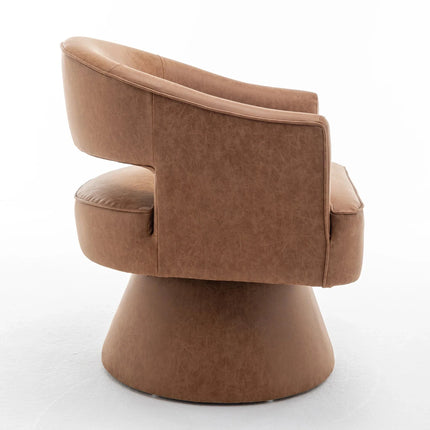 Ravelle- Modern U-Back Leather Accent Chair with Upholstered Round 360 Revolving Swivel Barrel Armchair for Living Room - Uber Decor