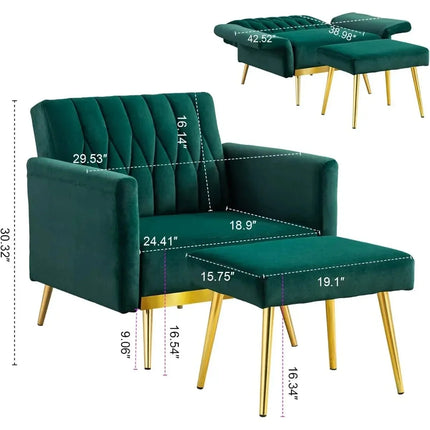 Selina- Modern Velvet Single Sofa Chair with Ottoman- Upholstered Tufted Lounge Accent Living Room Chair - Uber Decor