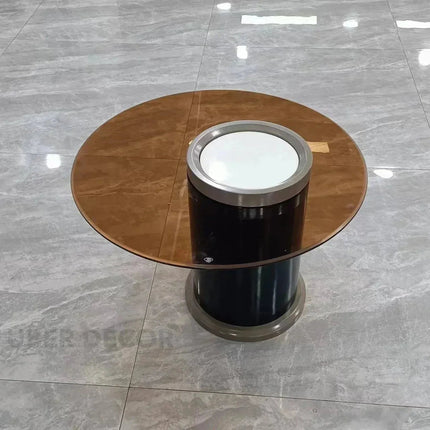 Tiber Oro Italian Luxury Round Coffee Table Tempered Glass Top High Gloss Finish Minimalist Centerpiece for Lounge and Living Suites