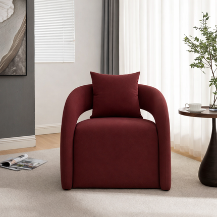Syrena- Open U-Back Flat Front Curved Upholstered Accent Armchair with Pillow
