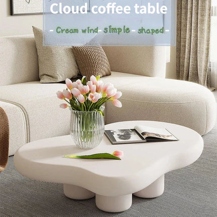 Tigris Blanc Cloud Coffee Table White Sculptural Top Irregular Organic Form Rounded Legs Minimalist Accent for Modern Living Rooms - Uber Decor