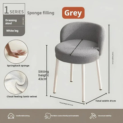NordCream Chair | Minimalist Lamb Wool Vanity & Dining Stool with Backrest - Uber Decor