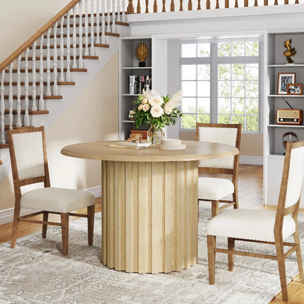 Bellewood French Round Dining Set – Custom Solid Wood with Upholstered Chairs, 4 Seater for Formal Dining Room - Uber Decor
