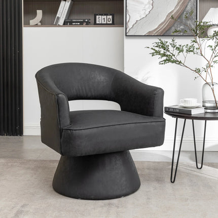 Ravelle- Modern U-Back Leather Accent Chair with Upholstered Round 360 Revolving Swivel Barrel Armchair for Living Room - Uber Decor